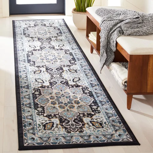 Vista 10 de SAFAVIEH Riviera Collection - Alfombra lavable de 2 pies 2 pulgadas x 9 pies, beige y carbón, antideslizante y fácil de limpiar, ideal para sala