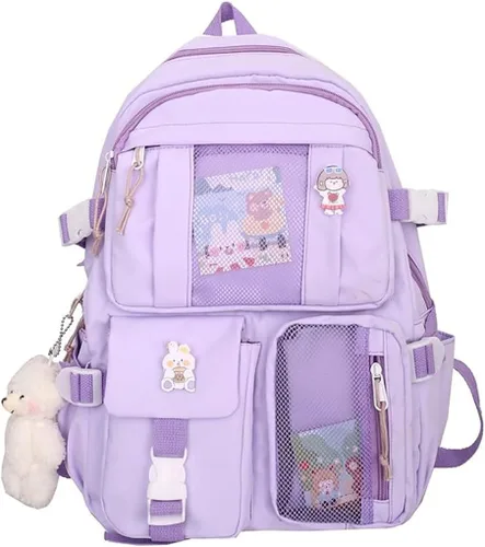 Vista 2 de Mochila Kawaii con alfileres y accesorios colgantes, linda mochila universitaria para escuela secundaria, bolsas para laptop para adolescentes