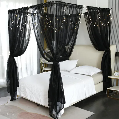 Vista 11 de Akiky Cortinas de Cama con Dosel con Luces de 4 Postes Esquineros para Adultos y Niñas, Cortinas de Cama con Red de Arcoíris - 8 Paneles
