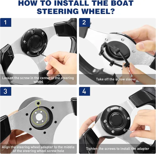 Vista 3 de Adaptador de volante marino de eje de 12.5 pulgadas, 3/4 pulgadas, volante de fibra de carbono antideslizante para barcos, yates, botes pontón, Negro