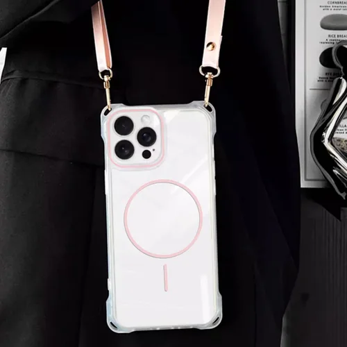 Vista 18 de Funda magnética para iPhone 13 Pro Max, con marco suave magnético transparente, parte trasera de PC, cubierta protectora contra golpes con cordón