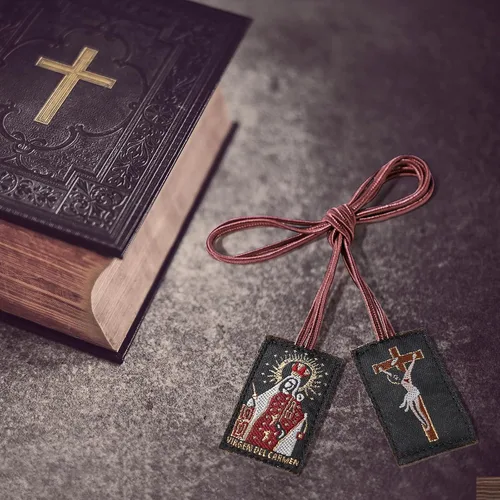 Vista 5 de Escapularios Catolicos,3 Pcs Escapulario de la Virgen del Carmen, Escapulario Marrón Hecho a Mano de Nuestra Señora del Monte Carmelo,Escapularios
