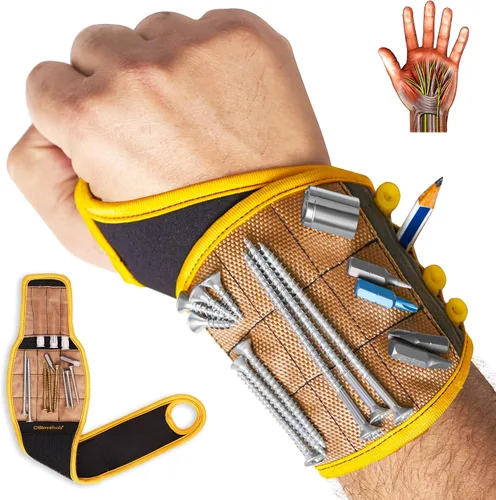 Vista 6 de BINYATOOLS Pulsera magnética para herramientas, regalo para él, soporte de tornillo magnético, soporte de muñeca mantiene tornillos, clavos, brocas