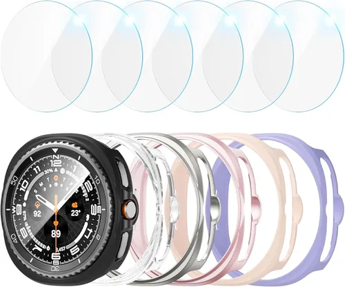 Vista 10 de JZK Juego de 6+6 fundas para Samsung Galaxy Watch 6 de 40 mm, protector de pantalla de PC duro impermeable + parachoques delgado de vidrio templado