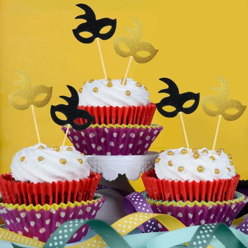Vista 7 de Blulu - 48 máscaras de mascarada, decoración de cupcakes para Halloween
