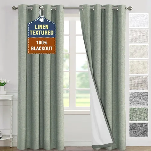 Vista 17 de H.VERSAILTEX Cortinas 100% de opacidad para dormitorio, con aislamiento térmico, cortinas texturizadas de lino con bloqueo de luz completa, cortinas