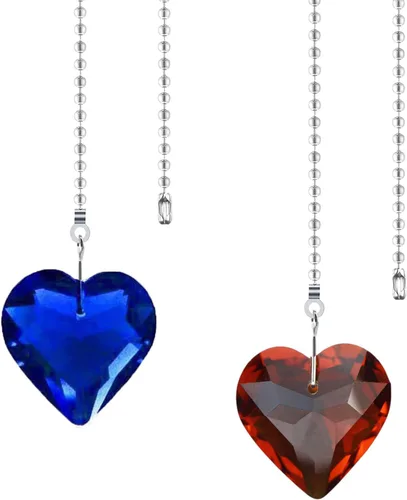 Vista 9 de Extensor de cadena para ventilador de techo, paquete de 2 colgantes decorativos de prisma de corazón de cristal de 12 pulgadas con conectores de AB