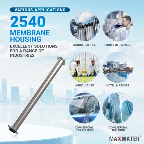 Vista 6 de Max Water Elemento de carcasa de acero inoxidable 2540 de membrana de 2.5" x 40" - Acero inoxidable 304, puertos de alimentación y drenaje NPTF