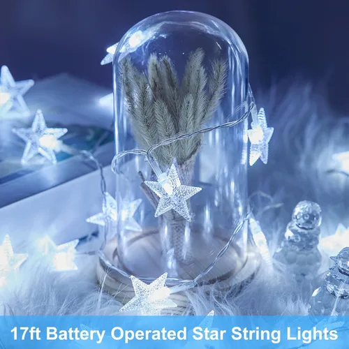 Vista 6 de Minetom - Cadena de luces con forma de estrella operadas a pilas - 5.2 m, 50 luces LED, impermeables, con temporizador, para decoración
