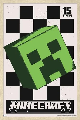 Vista 7 de Trends International Minecraft: 15th Anniversary - Póster de pared Posterized Creeper, 22.4 pulgadas de largo x 14.7 W, versión enmarcada de madera
