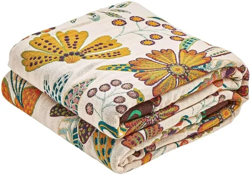Vista 15 de Manta bohemia de muselina de algodón tejida con flores decorativas de 50 x A-verde