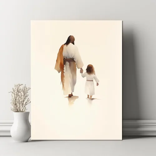 Vista 2 de Arte de pared de Jesús y el niño, póster minimalista bohemio cristiano, lienzo para pared, imagen abstracta de Jesús, arte cristiano religioso