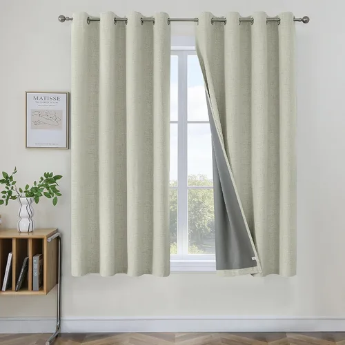 Vista 35 de Joydeco Cortinas negras 100% opacas para dormitorio, oscurecimiento de habitación, aislamiento térmico, cortinas cortas texturizadas con ojales
