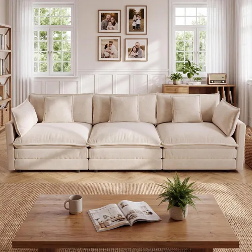 Vista 24 de Tmsan Chenille Cloud - Juego de sofá y silla, color beige y blanco Blanco beige