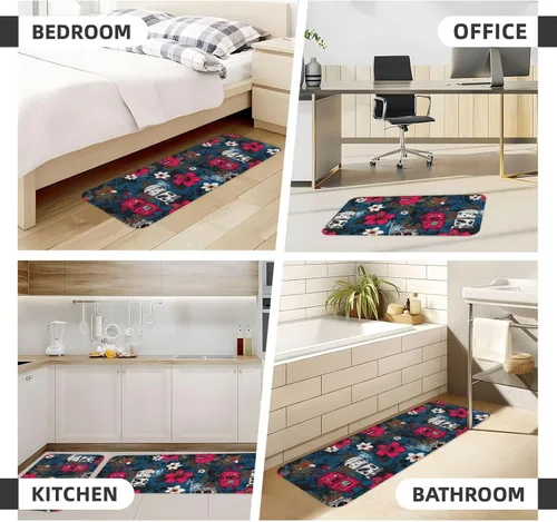 Vista 4 de Antifatigue Kitchen Mats for Floor 2 Piece - Tropical Retro Robots Print Kitchen Rugs Non Slip Washable, Runner Rug Standing Mat for