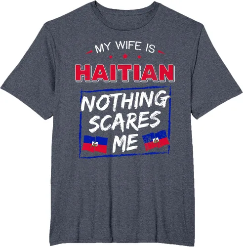 Vista 93 de My Wife Is Haitian Republic of Haiti Heritage Roots - Camiseta con bandera, Negro, S