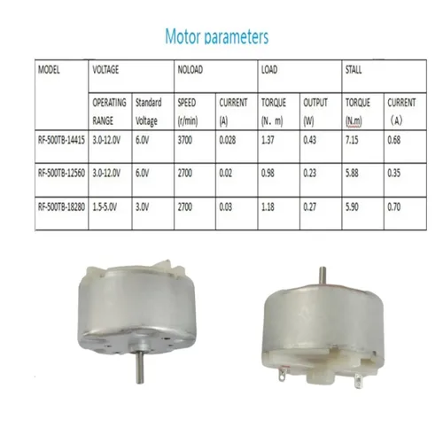 Vista 4 de Micro motor eléctrico 3V-2700RPM 500TB-18280 Pequeño motor de CC 2 piezas