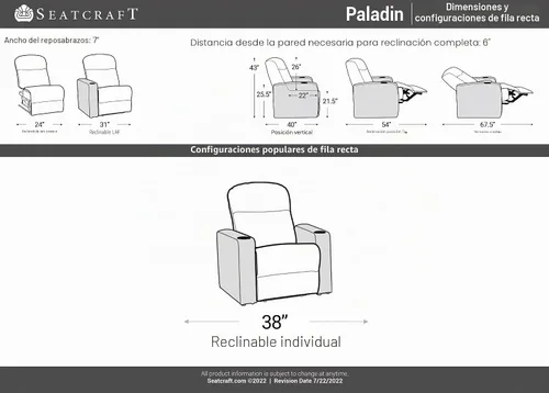 Vista 8 de Seatcraft Paladin - Asiento de cine en casa, sillón reclinable individual Negro