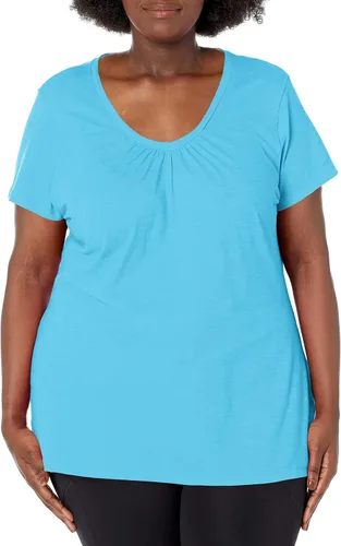 Vista 9 de Just My Size, playera con cuello en V fruncido y mangas cortas, para mujer Negro