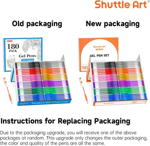 Vista 8 de Shuttle Art Bolígrafos de gel, paquete de 180 bolígrafos de gel, 12 colores surtidos a granel para adultos, libros de colorear, dibujo, garabatos