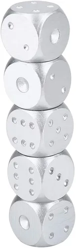 Vista 9 de Juego de dados de aleación de aluminio, 5 piezas con caja de almacenamiento, dados metálicos dorados o plateados de 1.6 pulgadas para juegos de mesa