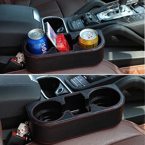 Vista 9 de Portavasos de automóvil, portavasos para asiento delantero automático, cubierta de piel sintética, soporte para bebidas, organizador de relleno