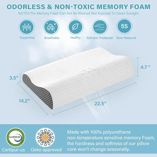 Vista 12 de Juego de 2 almohadas refrescantes tamaño Queen, almohadas de espuma viscoelástica para dormir, almohada cervical ergonómica para aliviar el dolor