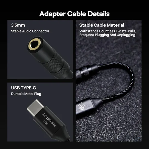 Vista 4 de Linsoul Kiwi Ears AD1 Tipo-C a 0.138 in Cable adaptador DAC de auriculares hembra USB C a Aux IEM Dongle con chip KT02H20, alta resolución