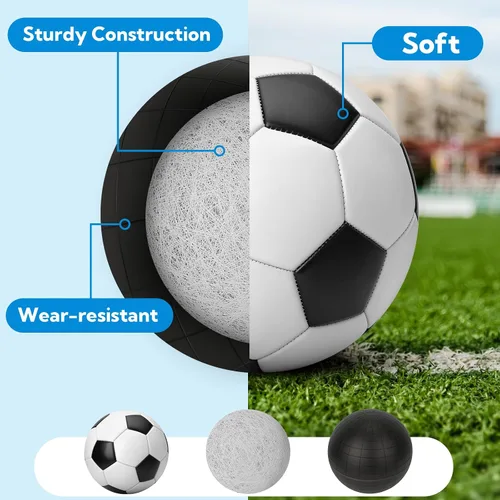 Vista 4 de Paquete de 12 pelotas de fútbol clásicas en blanco y negro, con bomba de fútbol y bolsa de malla, mochila de fútbol clásica. Se puede utilizar como