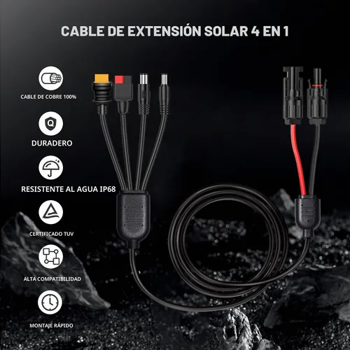 Vista 2 de Cable de carga de panel solar FlexSolar 6.6 pies 14AWG, conector solar a Anderson, DC5521, DC7909, adaptador XT60 para batería, estación de energía
