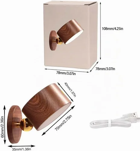 Vista 6 de LANDGOO Wood Wall Sconce Bedside Lamp,Rechargeable, Night Lights, Sapele