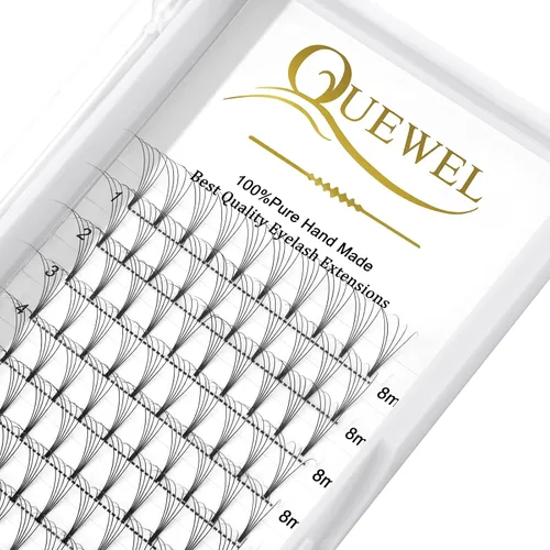 Vista 80 de QUEWEL Extensiones de Pestañas Prehechas en Ventilador, Extensiones de Pestañas Prehechas 3D de 0.07mm de Grosor, Rizado C, 8mm de Volumen