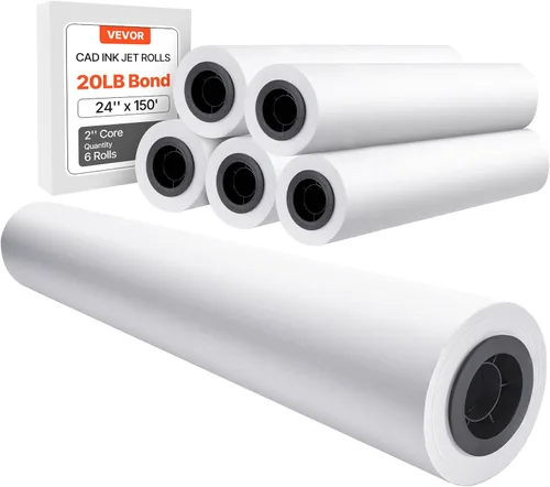 Vista 14 de VEVOR Papel de formato ancho, rollo de plotter de 24 pulgadas x 150 pies, 2 rollos de papel bond CAD con núcleo de 2 pulgadas, rollos de papel bond
