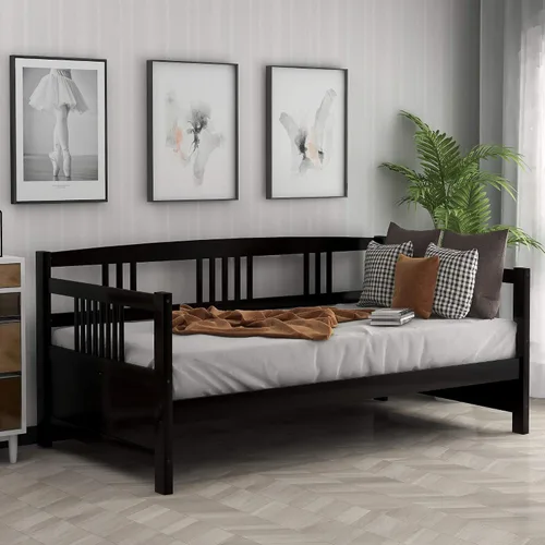 Vista 3 de Harper & Bright Designs Marco de sofá cama doble, marco de madera maciza, no necesita somier (espresso)