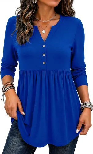 Vista 7 de Zeagoo Blusas de manga larga para mujer, estilo bohemio, cuello en V negro (Flower Black)