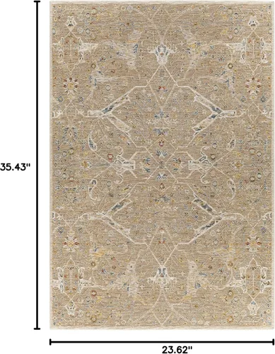Vista 3 de Hauteloom Kunzite - Alfombra de área para sala de estar, dormitorio, borde de medallón floral geométrico envejecido, tradicional oriental de Marrón