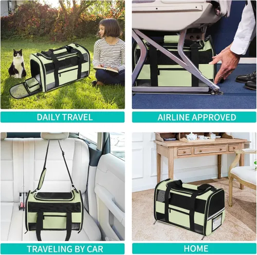 Vista 6 de Transportador de gatos y gatos de 20 pulgadas, grande, de lados suaves, para gatos, perros de menos de 25 libras, plegable para 2 gatos, bolsa