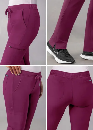 Vista 4 de Pantalones Adar Addition Scrubs, ropa quirúrgica, ajustados, con cordón, estilo cargo, para mujer