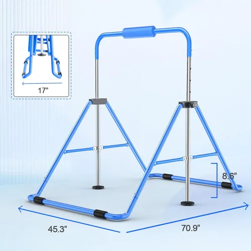 Vista 5 de Safly Fun Foldable Gymnastics Bar for Kids, Adjustable 35"-51", Sturdy 145 lbs Capacity, Easy-to-Assemble, Gymnastics Equipment for Kids for