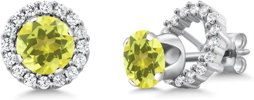 Vista 98 de Gem Stone King Aretes redondos de plata de ley 925 de 0.236 in con piedra natal extraíble para mujer