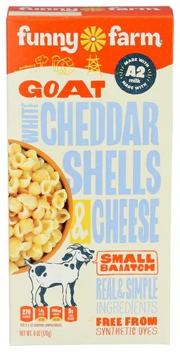 Vista 3 de Funny Farm Macarrones con leche A2 y queso Pasta con sabor a cheddar blanco - Paquete de cena de queso de cabra y queso Base de queso de cabra