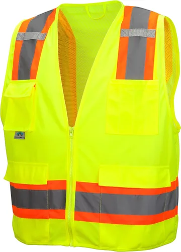 Vista 5 de Pyramex Class 2 Surveyor's Safety Vest with 6 Pockets, Hi-Vis Lime, 4XL verde lima (Hi Vis Lime)