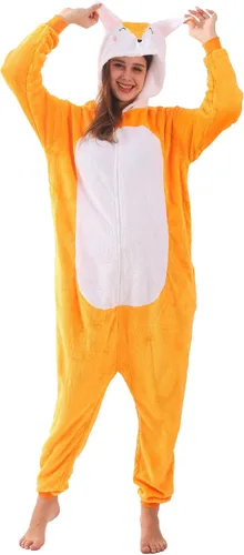 Vista 4 de ZOBAYOP Pijama unisex con capucha de animales para adultos para mujeres y hombres, disfraz de Halloween, cosplay, zorro