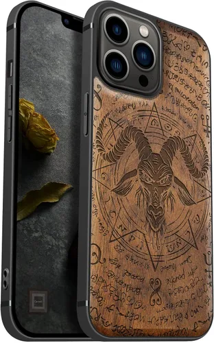 Vista 12 de Carveit Funda magnética de madera para iPhone 13 Pro Max [madera natural y TPU suave negro] Funda protectora de madera única y elegante a prueba