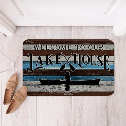 Vista 7 de Feelyou Lake House - Alfombra de baño antideslizante de 20 x 32 pulgadas, alfombra de baño rústica para puerta de casa de campo, lago, barco, rojo