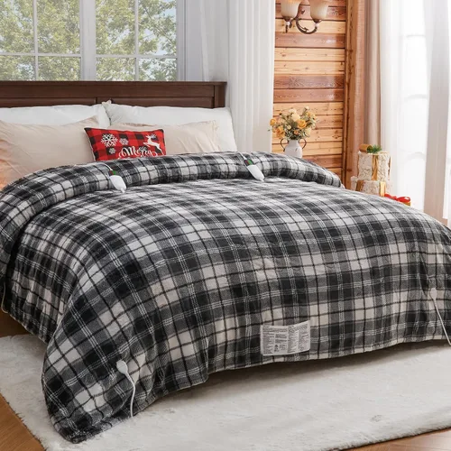 Vista 20 de Manta térmica negra eléctrica, manta térmica de 50 x 60 pulgadas con 10 niveles de calor y 8 horas de apagado automático, manta de sherpa suave a