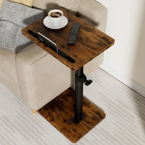 Vista 14 de YUHFERA Mesa auxiliar con bandeja para sofá - Giratoria 360°, altura ajustable, para espacios pequeños, mesa lateral para aperitivos para cama