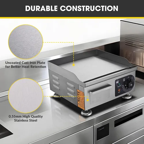 Vista 5 de WeChef - Plancha eléctrica comercial de 14 pulgadas, 1500 W, parrilla de restaurante con parte superior plana, antiadherente, control de temperatura
