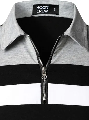 Vista 4 de HOOD CREW Camisa polo de manga larga para hombre casual ajustada de contraste de retazos de algodón
