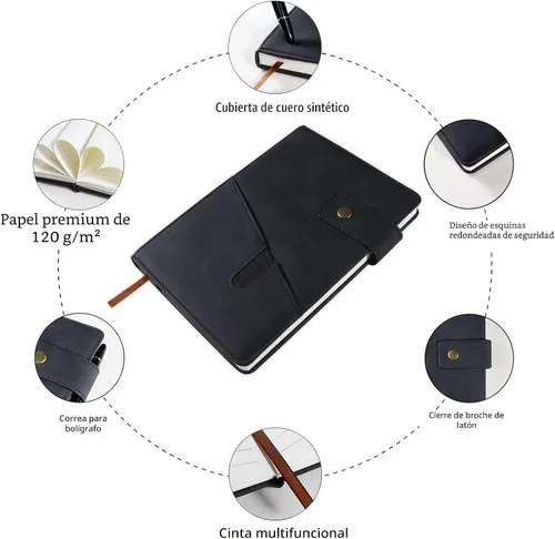 Vista 3 de vfaejll Cuaderno de cuero rayado A5, juego de diario personal de tapa dura con bolígrafo y caja de regalo, 100 páginas de 2.95 oz/yd² de papel